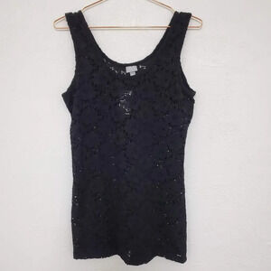 VANITY | NWT Black Stretch Lace Scoop Neck Tank XL
